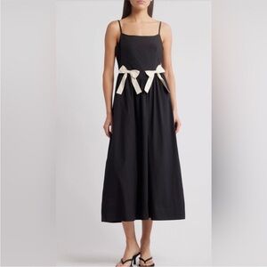 Moon River Sleeveless Square Neck Bow Midi Dress